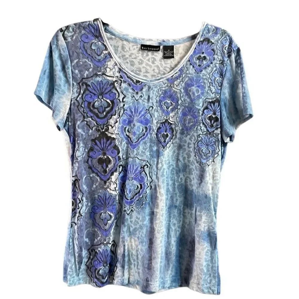 BAY STUDIO Women’s Casual Floral Semi Sheer Short Sleeve Fairycore Top Size Med
